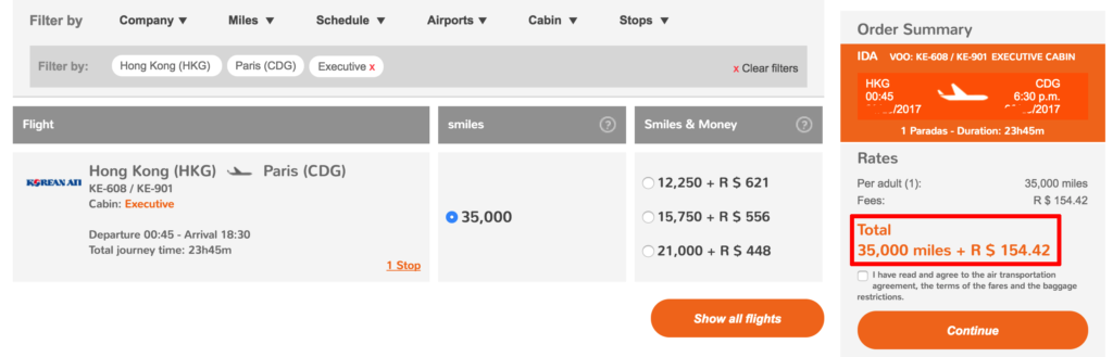 Fly from Hong Kong (HKG) to Paris (CDG) for just 35,000 GOL Smiles one-way in Korean Business Class! 
