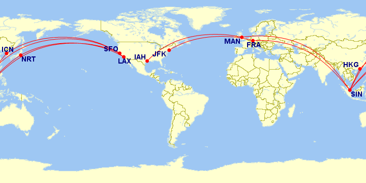 Singapore Airlines routes to/from the US. 