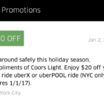 Use promo code LIGHTNYC16 for $20 off your next UberX or UberPOOL ride in New York City.