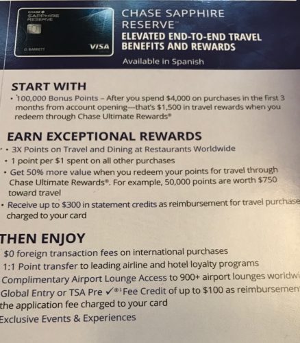 Chase Sapphire Reserve in Branch Details