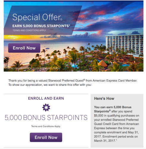 SPG AmEx 5K Starpoints Bonus Offer