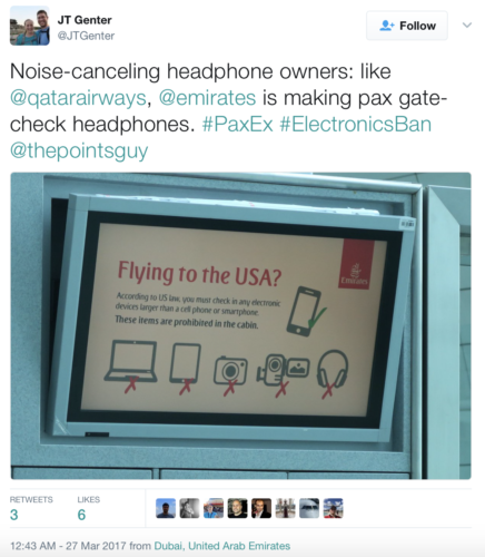 Emirates is making passengers check headphones on flights to the US.