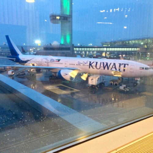 Kuwait Airlines B777, as seen from VS Clubhouse JFK