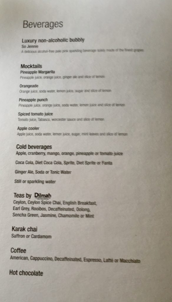a menu of a drink