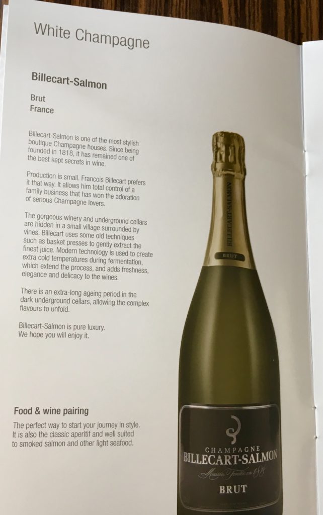 a menu of a champagne bottle