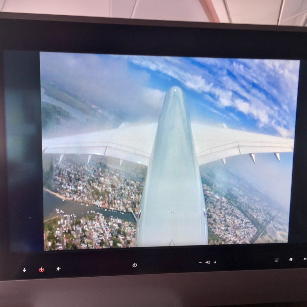 a screen with a plane wing
