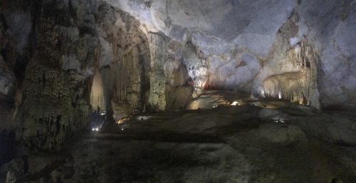 a cave with a light in the ceiling
