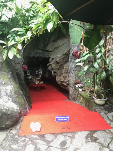 a red carpet in a cave