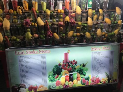 a display of fruit shake menu