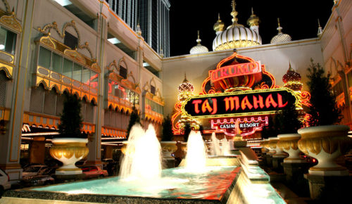 a fountain in front of a casino