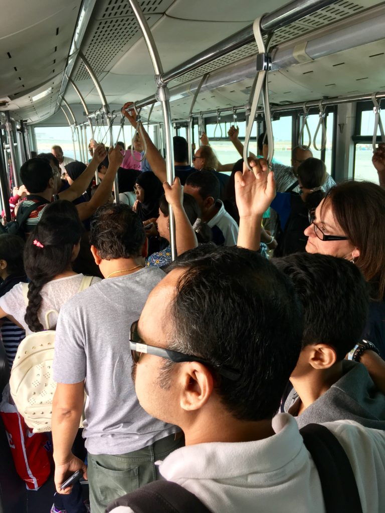 a group of people on a bus