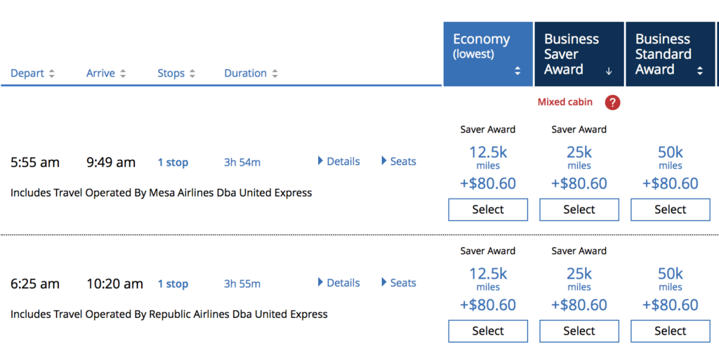 United charges 12,500 miles one-way in Economy, and 25,000 miles one-way in Business from Boston to Cincinnati. 