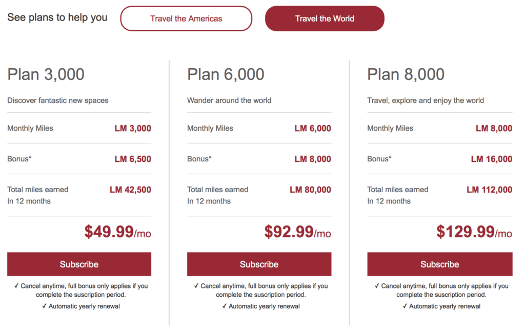 Club LifeMiles appears to be LifeMiles' new subscription service, which enables members to buy discounted miles monthly, with a year-end bonus. 