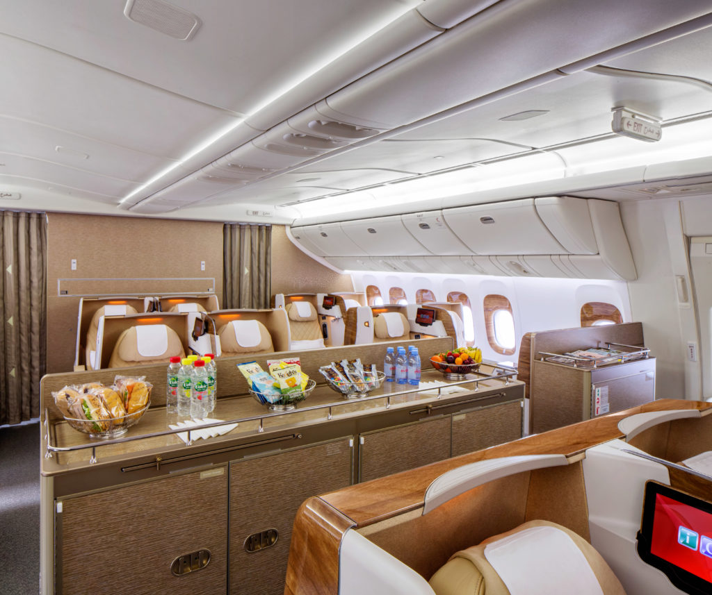 Mini Lounge onboard the Emirates Boeing 777-200LR. Source: Emirates