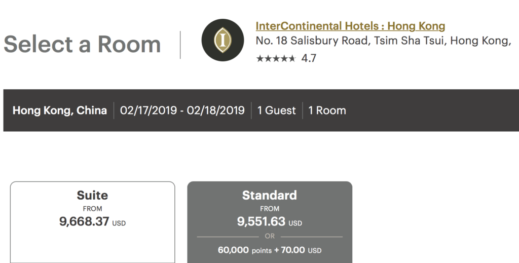 The price for a stay at the InterContinental Hong Kong starting February 17, 2019 skyrockets to almost $10,000 a night.