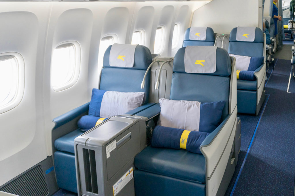 Ukraine International Airlines 777-200ER Business Class Cabin. Photo by the author.
