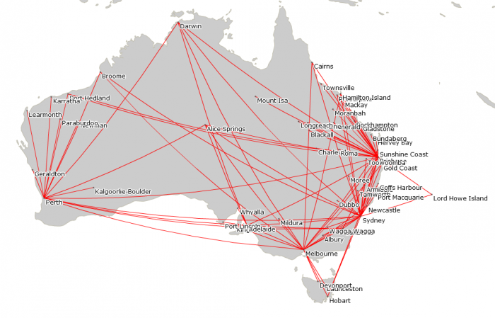 a map of australia with red lines