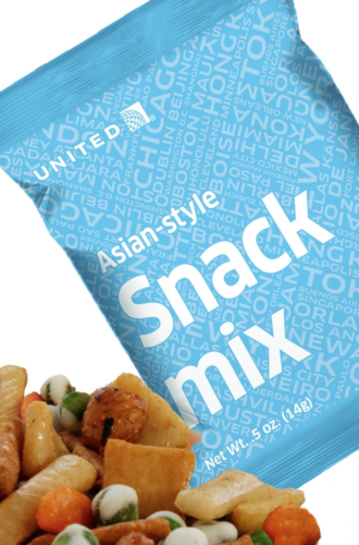 a blue packet of snack mix