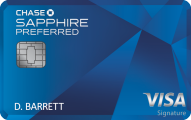 a blue credit card with white text and silver letters