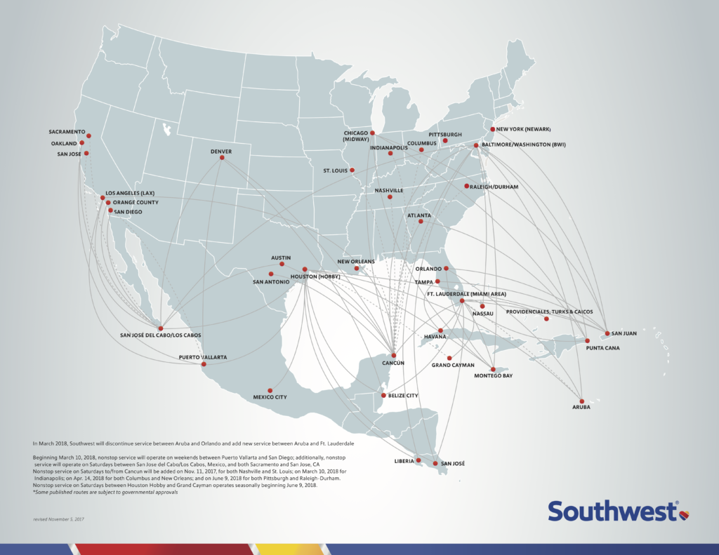 southwest airlines route map 2019
