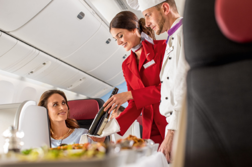 Austrian Airlines has a chef on board to prepare food for business class passengers