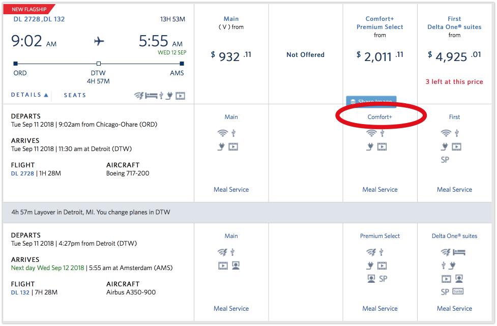 Delta Premium Select Chicago to Amsterdam Itinerary
