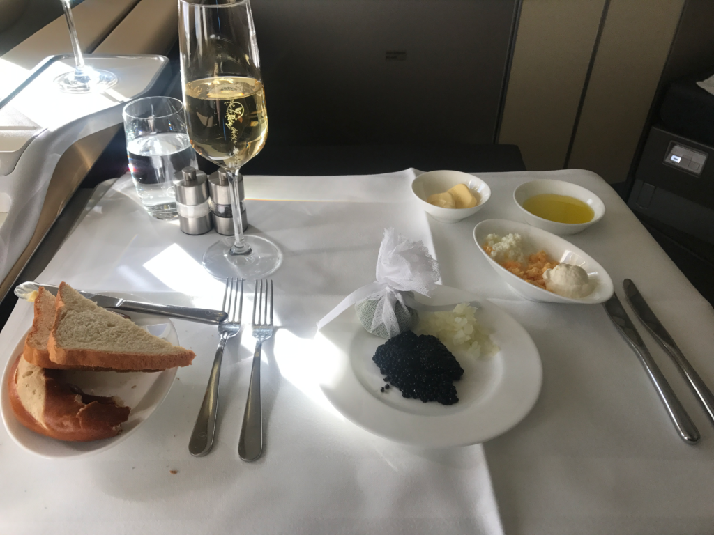 Lufthansa First Class Caviar Service. Photo by Sam Roecker