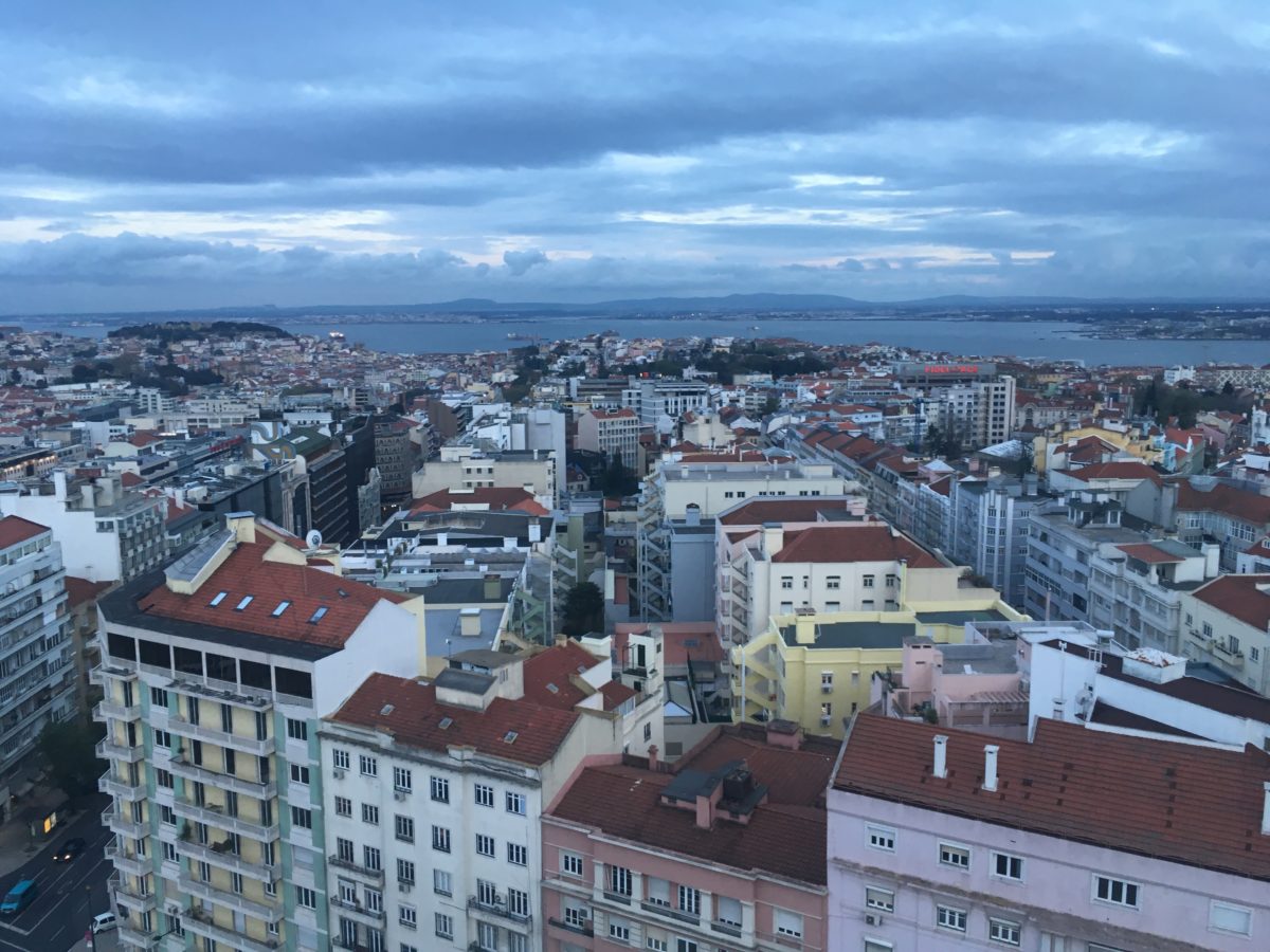 Lisbon's colorful cityscape is bright even in the cloudy spring weather. Portugal's climate is temperate, but can be windy and rainy at times.