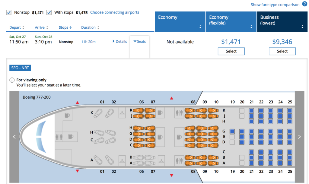 United Airlines Boeing 777-200 Seat Map