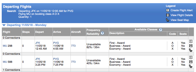 Delta China Eastern first class SkyMiles award