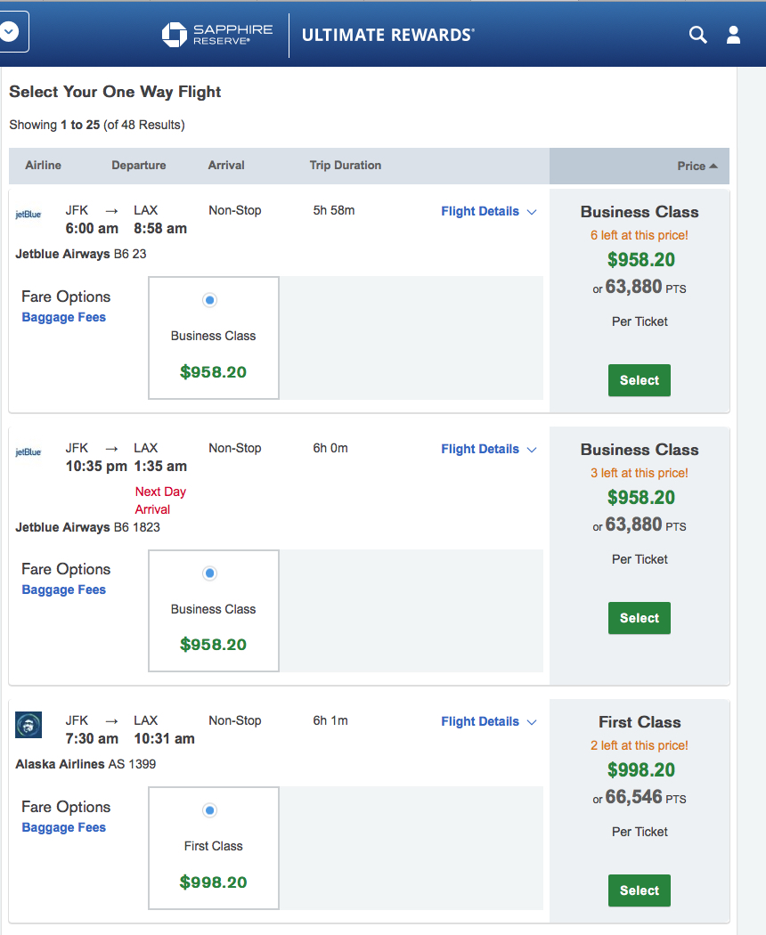 Booking JetBlue Mint through Chase Ultimate Rewards