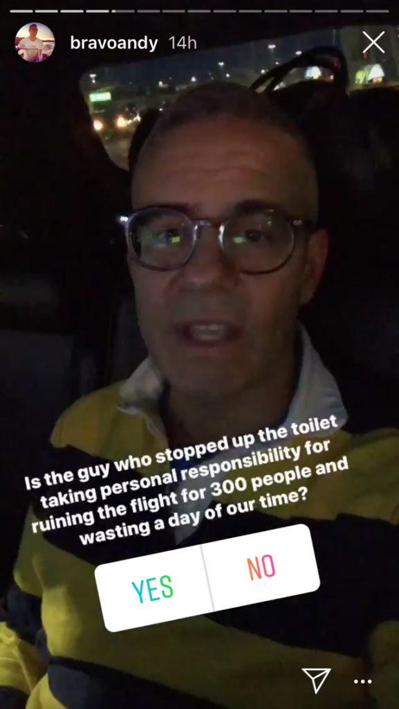 Delta Andy Cohen flight toilet broke