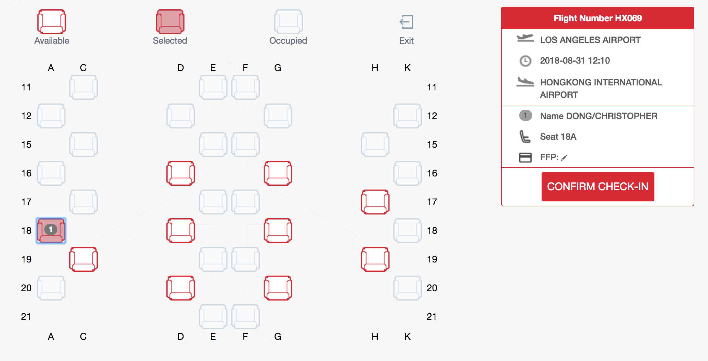 Seat map the night before my flight. | Image by Hong Kong Airlines