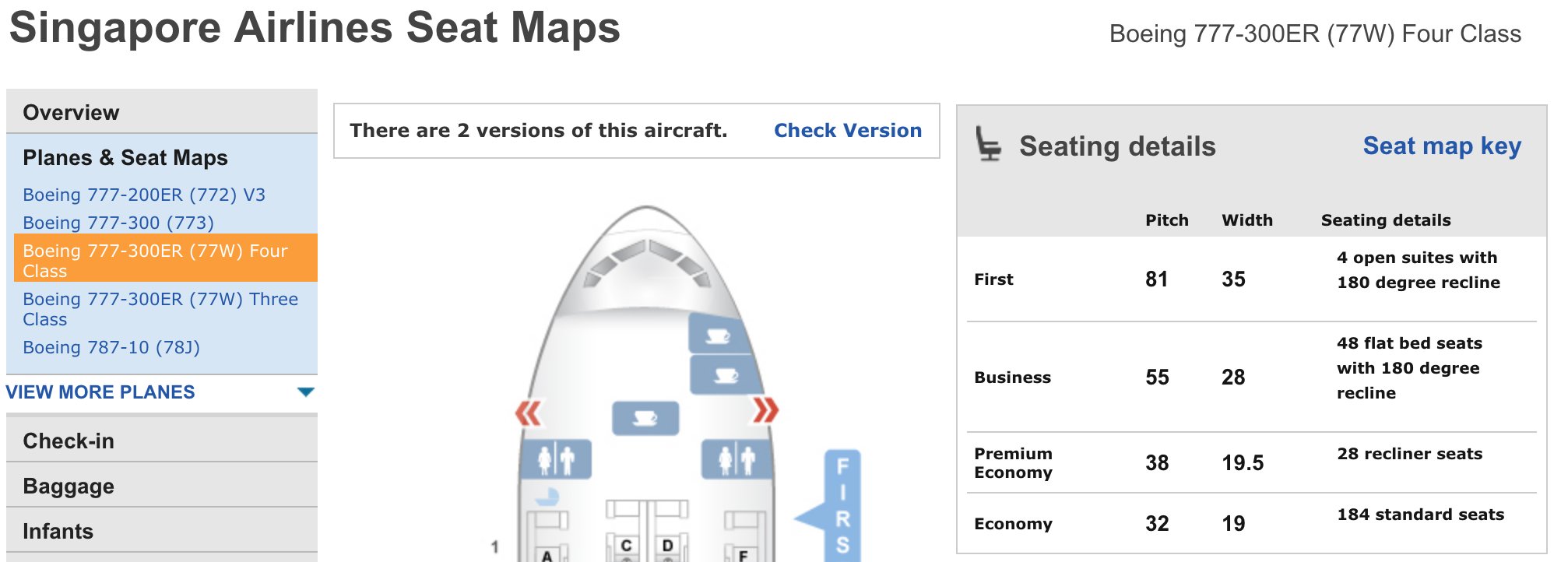 Notice the 19" pitch on SIA's current economy class. 