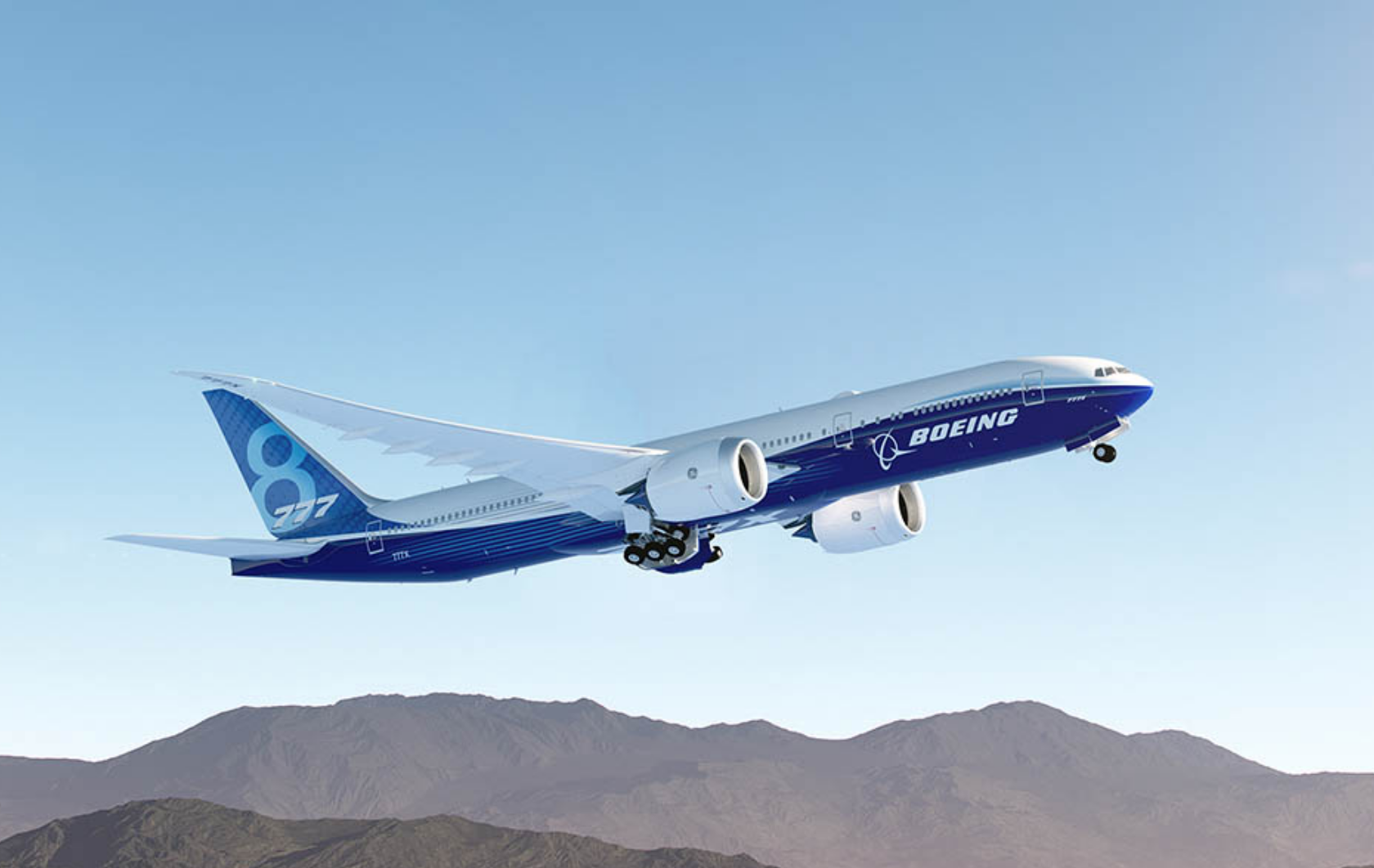 The 777X-9's slightly smaller brother, the 777X-8. Image by Boeing