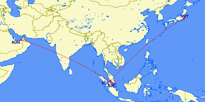 a map of asia with a red line