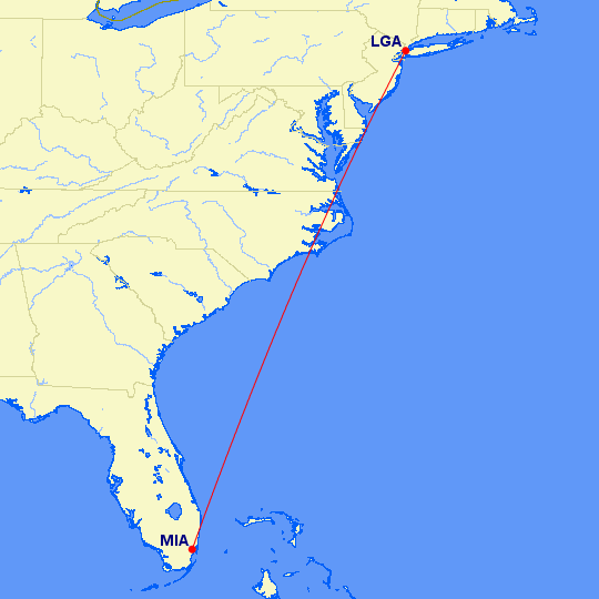 LaGuardia to Miami is 1,096 miles.