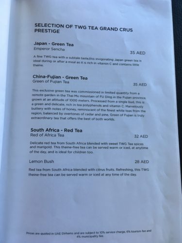 a menu of tea and coffee