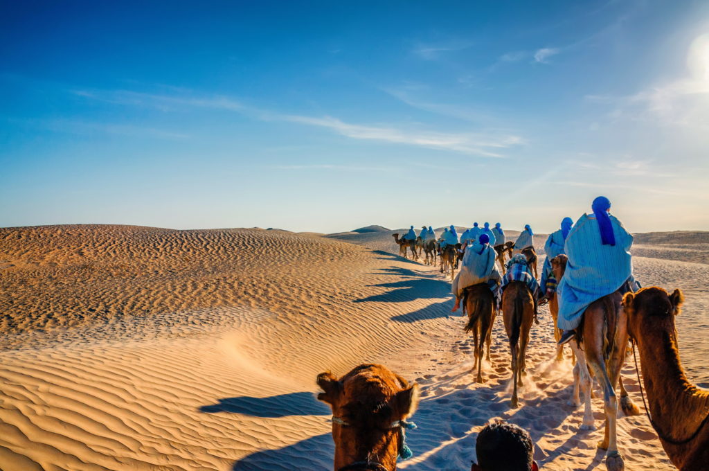 In the Sahara Desert of Tunisia, experiences include camel-riding to a traditional Berber camp.
