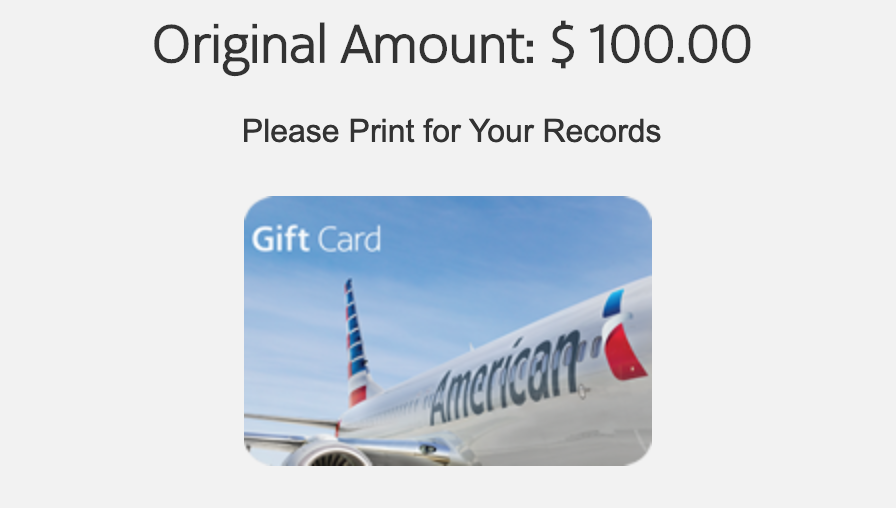 American Airlines Virtual Gift Card Photo