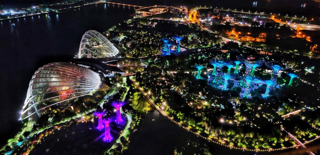Singapore Gardens by the Bay night time view over the city