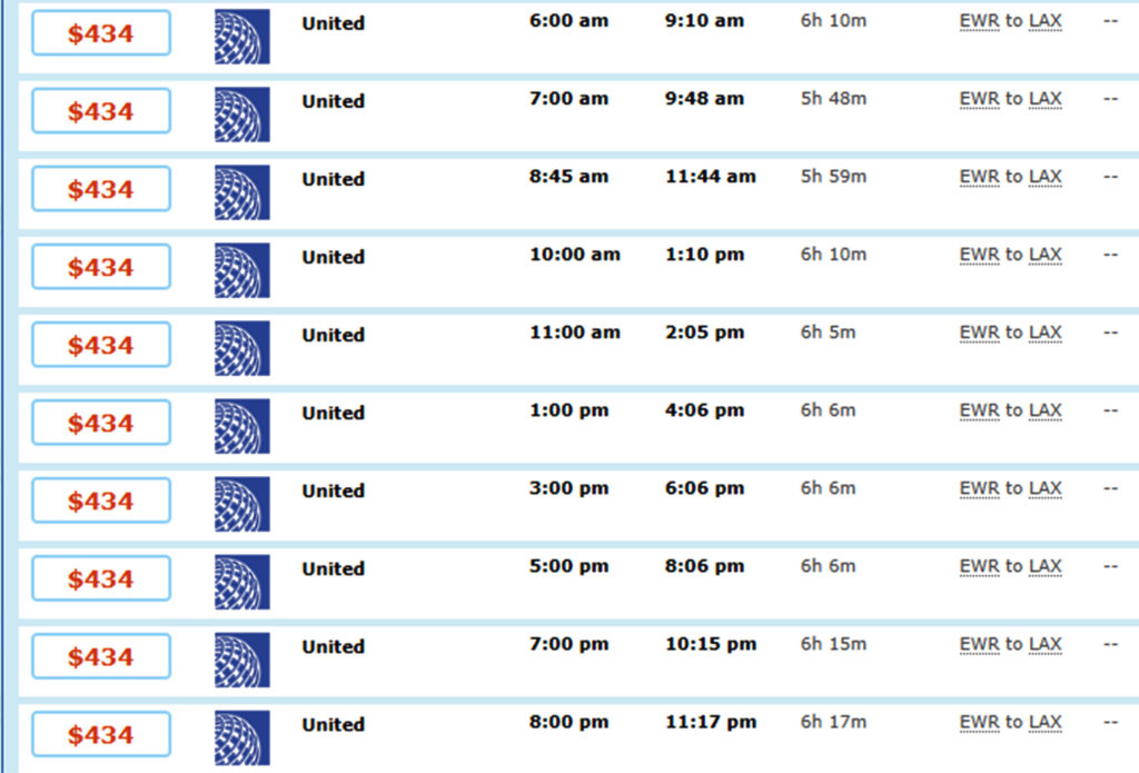United Airlines NYC-LAX Last-Minute Fares