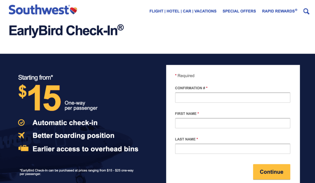a screenshot of a check-in form