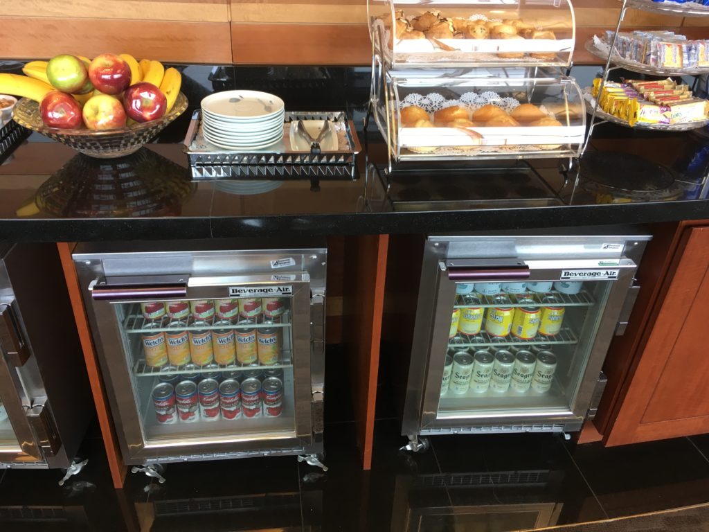 a buffet with food and drinks