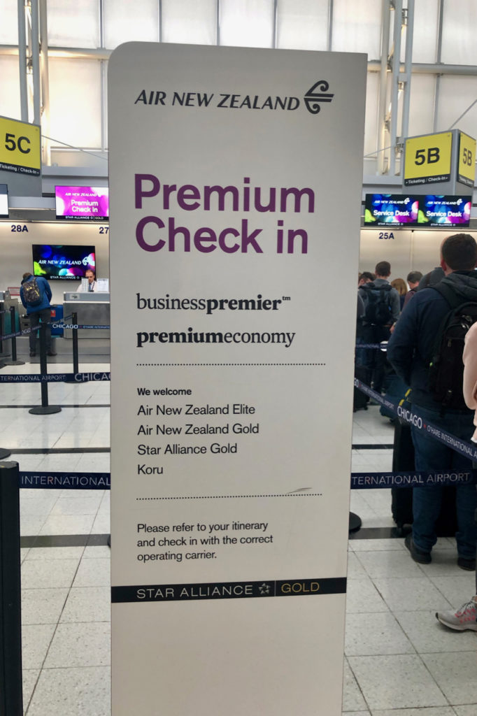 Air New Zealand Premium Check-in at Chicago O'Hare (ORD)