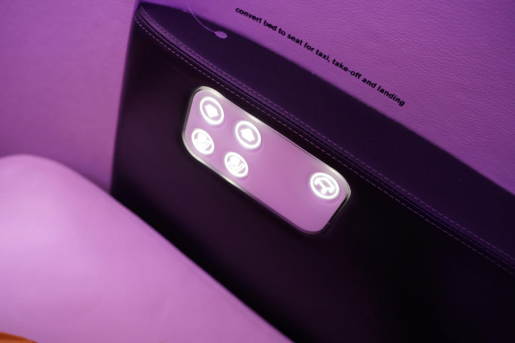 Air New Zealand 787 Business Premier Seat Controls.