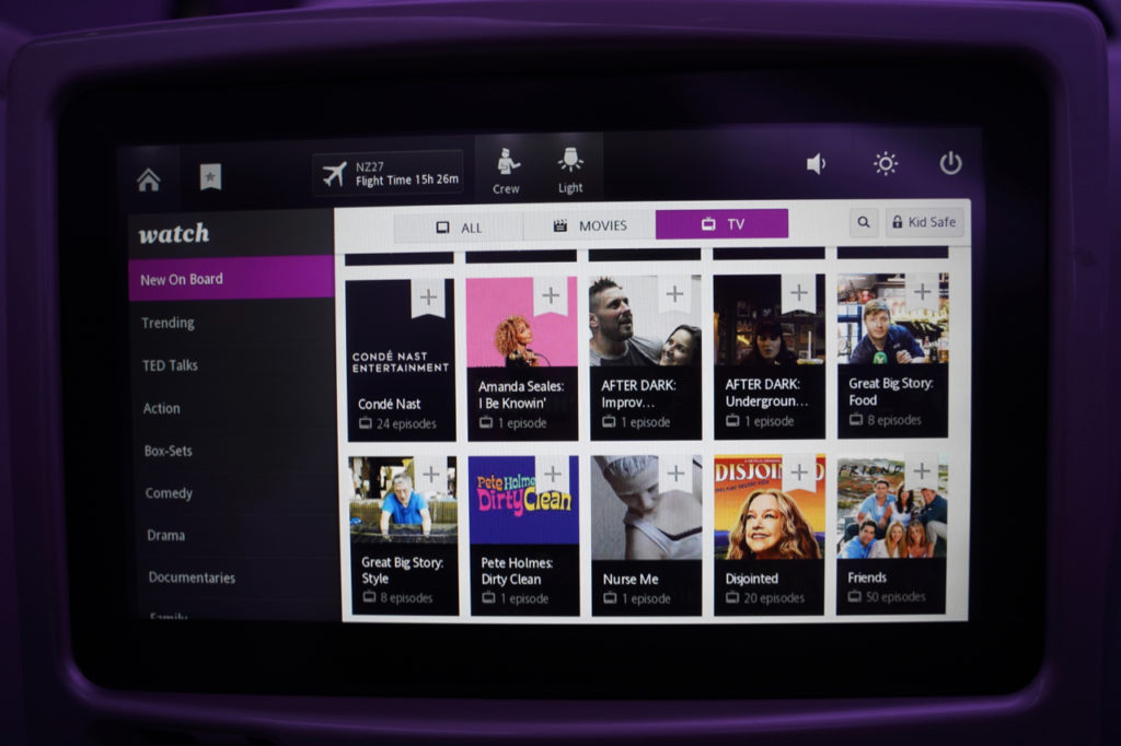 Air New Zealand 787 Business Premier In-Flight Entertainment Selection