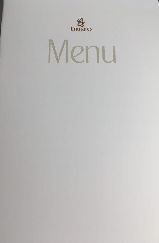 a white menu with grey text