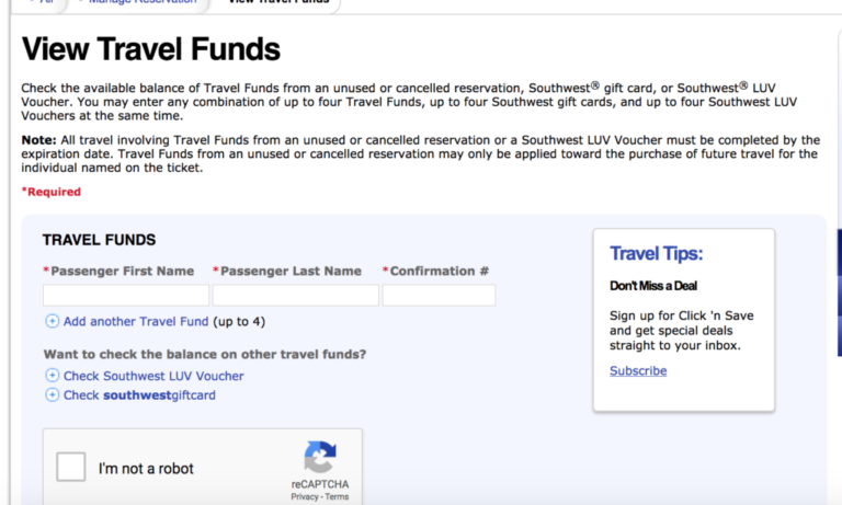 view all travel funds southwest