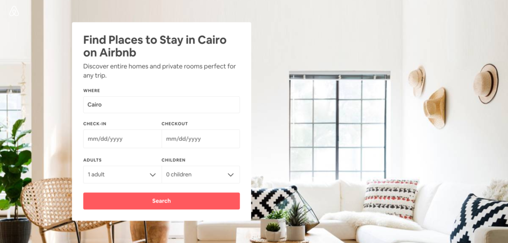Screenshot: Airbnb Cairo booking screen